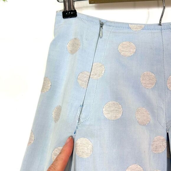 MaxMara Weekend Skirt Medium Blue Polka Dot Linen Blend Pleated A Line Flowy - Picture 5 of 15